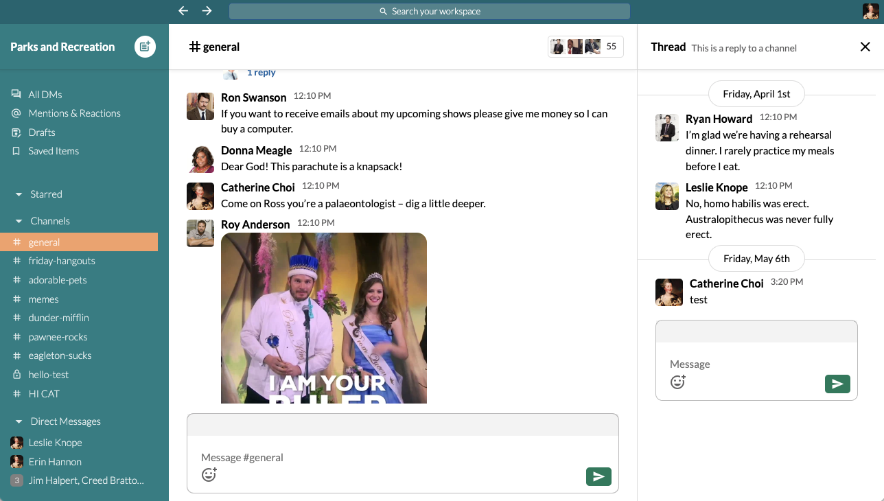screenshots of slacker, a slack clone